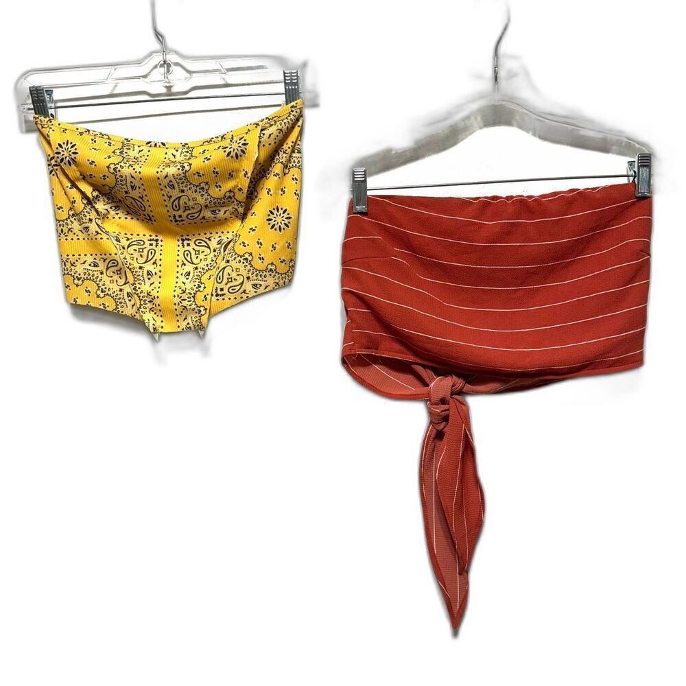 Tube Top Set of 2 BooHoo Miley + Molly Yellow & Orange Y2K Womens sz Large 8